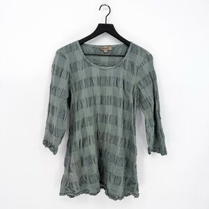 Flax Urban Crinkle Top Lagenlook Dusty Blue Size P (4-6)